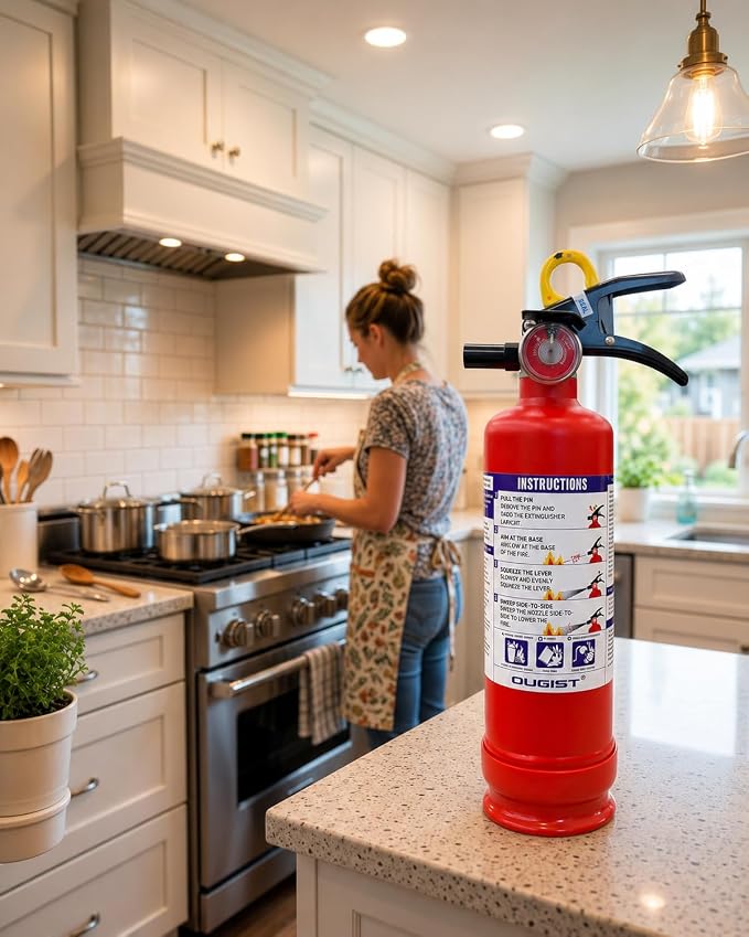 Ougist Pro Fire Extinguisher for Home, 1-A:10-B:C, Dry Chemical, 4 Pack | 2.5 Lb Dry Chemical Set for Small Household, Kitchen and Garage Fires with Quick-Release Handles for Easier Use