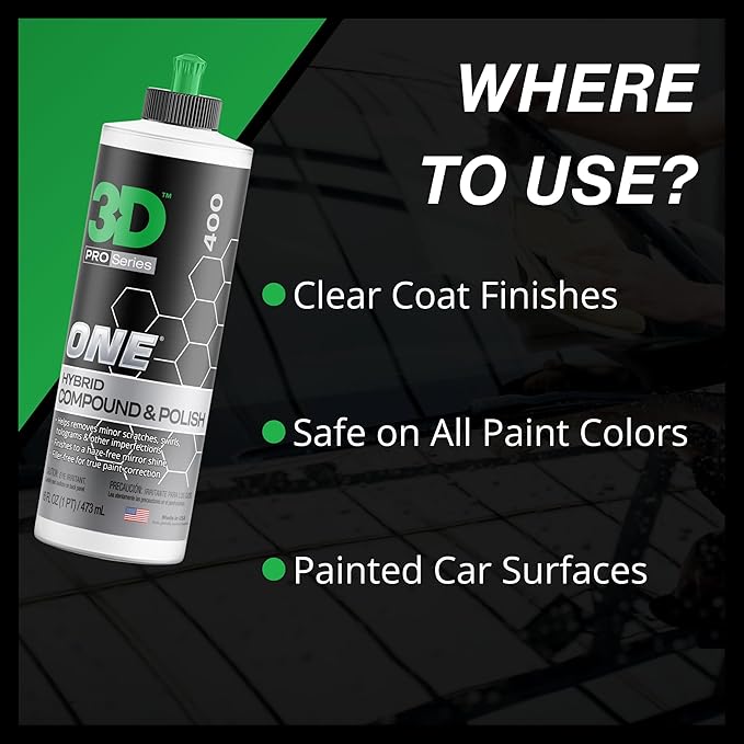 3D One Car Scratch & Swirl Remover Hybrid Rubbing Compound & Polish Buffing Compound for True Paint Correction 16oz Made in USA