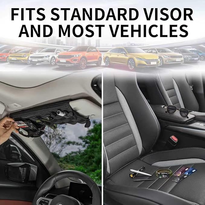 Car Sun Visor Organizer for Cars, Trucks, Vans | Double Sided Visor Organzier with Card Pouch, Multi-Functional Sunglass Holder, Tactical MOLLE Accessories