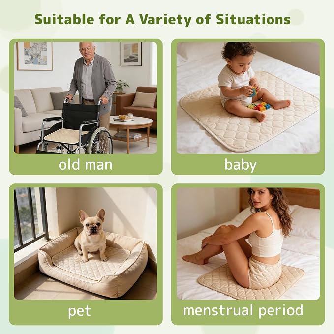 Non-Slip Absorbent Waterproof Chair Pads for Incontinence 19.7“ x 19.7”, Reusable Washable Waterproof Chair Covers, for Adults, Seniors,Children, Pet, Wheelchair, Car Seat(Light Coffee 3-Pack)