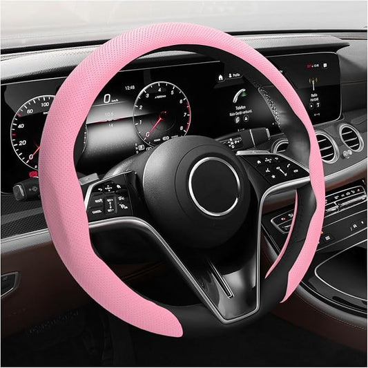 Steering Wheel Cover, 15 Inch Anti-Slip Breathable Steering Wheel Protector Auto Interior Decor, Heat-Resistant Comfort Grip Wheel Cover Universal for Most Cars Trucks SUVs (Pink)