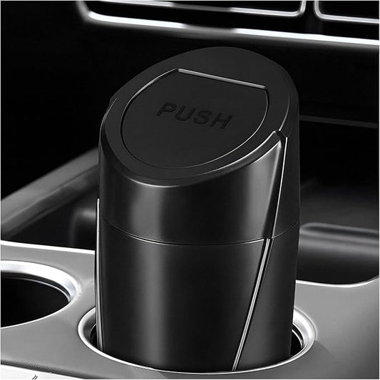 Car Trash Can Bin with Lid, Leakproof Portable Garbage Trash Bin Mini Cup Holder Organizer, Automotive Interior Dustbin Multipurpose Storage Container for Car Home Office (Black)
