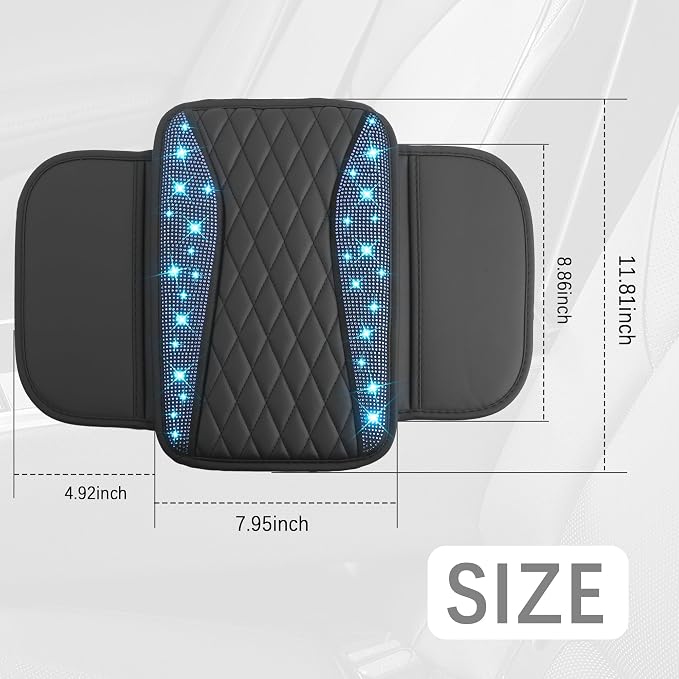 IHOTDER Bling Rhinestones Center Console Covers for Cars,Upgraded Arm Rest Cover for Car with Side Storage Pocket for Car Seat Organizer,Middle Console Cover Stylish Car Decoration (Bling Blue)
