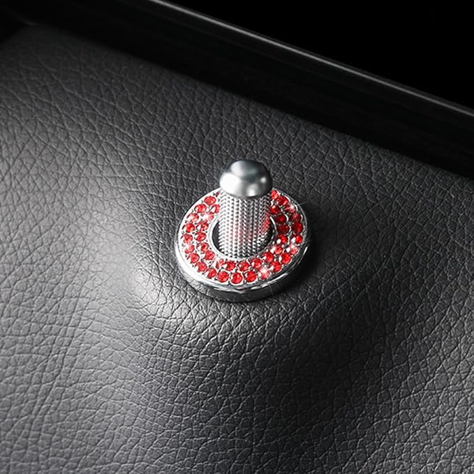 Osilly 4 Pcs Bling Car Inner Door Lock Covers, Crystal Pull Rod Bolt Stickers, Sparkly Rhinestones Auto Door Bolt Decorations, Vehicle Lock Pin Cap Decors for C Class C200L GLC260 C260L (Red)