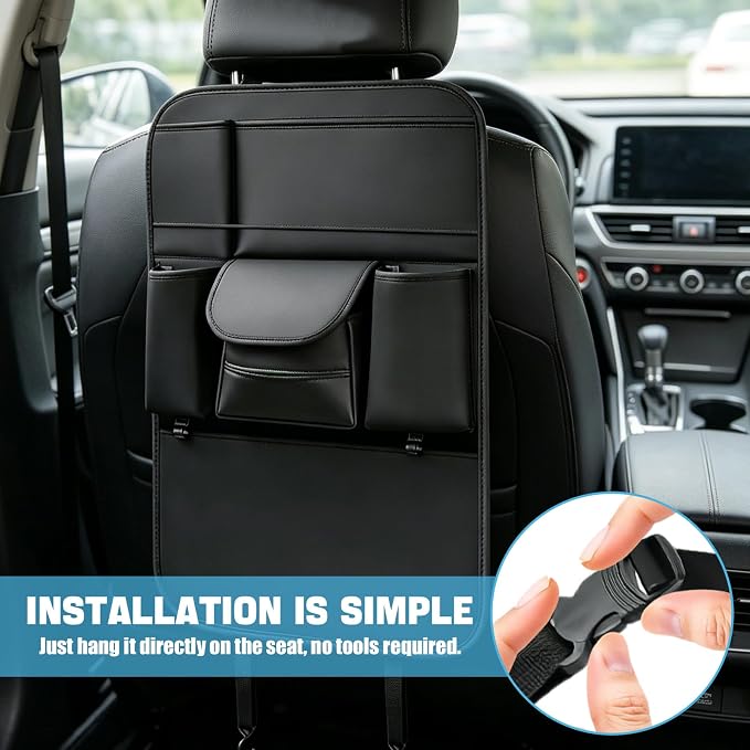 Car Backseat Organizer, Large Capacity Trunk Organizer for Cars, Detachable Automotive Back Seat Protector Kick Mat, Multi-Pocket Vehicle Seat Back Storage Bag, Car Accessories (Large)