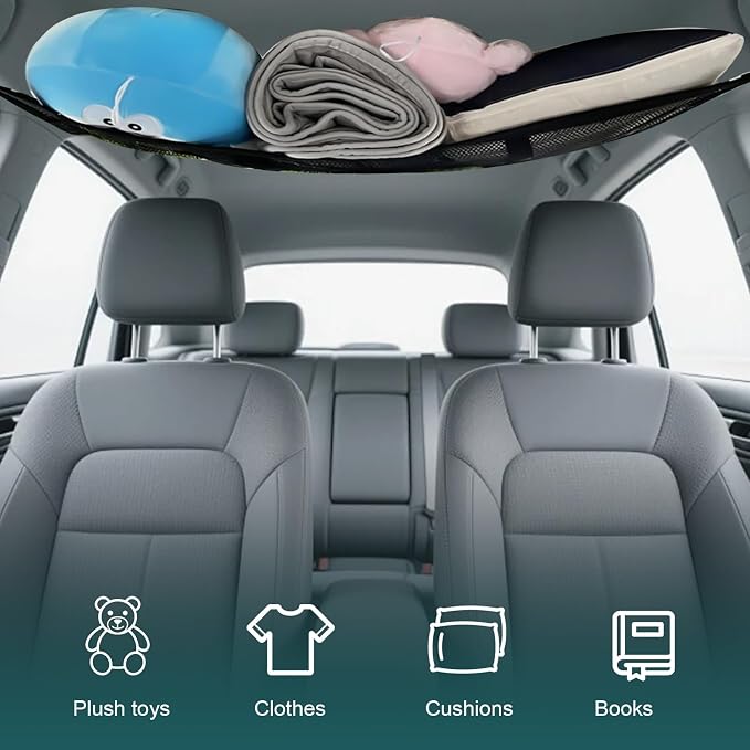 Car Ceiling Cargo Net, 31.5" x 21.7" Double-Layer Ceiling Cargo Net, Car Overhead Storage Mesh Organizer for Camping Overlanding, Universal Overhead Net for Truck, SUV, Van