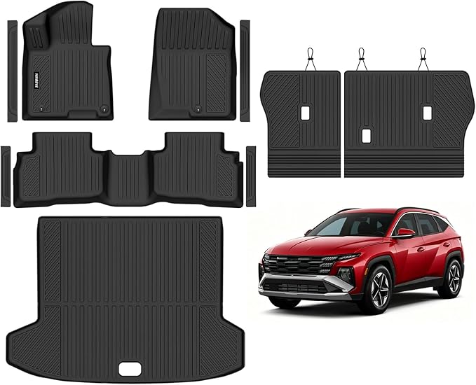 Naibeve Floor Mats for 2022-2026 Hyundai Tucson Hybrid | All Weather Custom Fit Floor Mats, Cargo Mat, Backrest Mats, Door Sill Guards, Not for PHEV/Gas Interior accessories