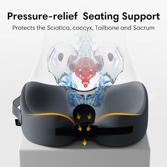 Large Memory Foam Seat Cushion for Office Chair, Car, Truck & Wheelchair - Sciatica, Coccyx & Tailbone Pain Relief Cushion for Long Sitting & Driving