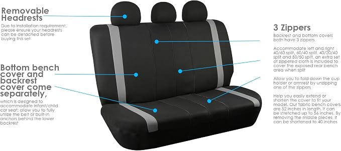 FH Group Car Back Seat Cover, Gray Cloth - Universal Fit Rear Seat with Rear Split Bench, Seat Protector for Dogs and Kids, Interior Accessories for SUV, Sedan and Van