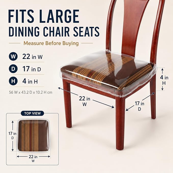 6 Pack Plastic Seat Covers for Dining Chairs, Plastic Chair Covers for Dining Chairs, Plastic Dining Chair Covers PVC Seat Protector, Waterproof Kitty Scratch Resistant for 22"- 23" Chair