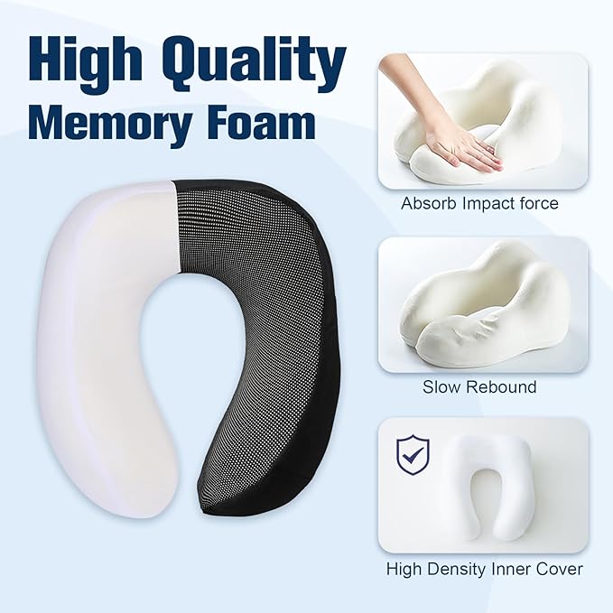 Cirorld Neck Pillow for Traveling, Travel Pillows for Airplanes,100% Pure Memory Foam Travel Neck Pillow, Adjustable Flight Pillow, Portable Plane Accessories with Eye Mask, Earplugs, Carry Bag