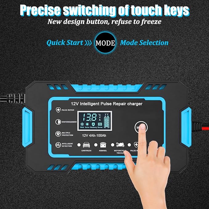 Car Battery Charger, 12V 6A Smart Fully Trickle Vehicle Battery Charger & Desulfator with Temperature Compensation, Portable Automotive Power Maintainer, Universal Fit (Blue)