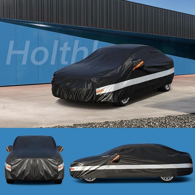 10 Layers Sedan Car Cover Waterproof All Weather for Automobiles,100% Waterproof Outdoor Car Covers Rain Snow UV Dust Protection. Custom Fit for Toyota Camry, Honda Accord, Nissan Altima, etc