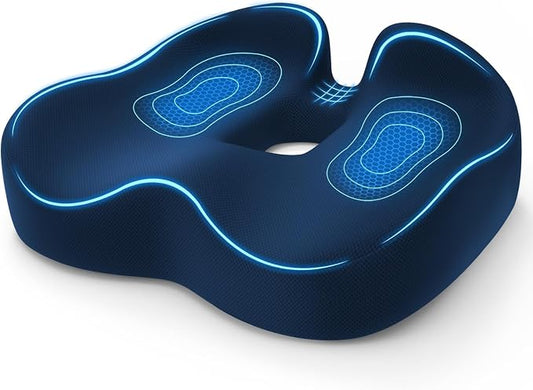 TushGuard Ergonomic Seat Cushion with Coccyx Cutout - 4-Zone Structure Office Chair Cushions for Tailbone Pressure Relief, Non-Slip Chair Pad with Washable Cover for Car, Office, Wheelchair, Blue