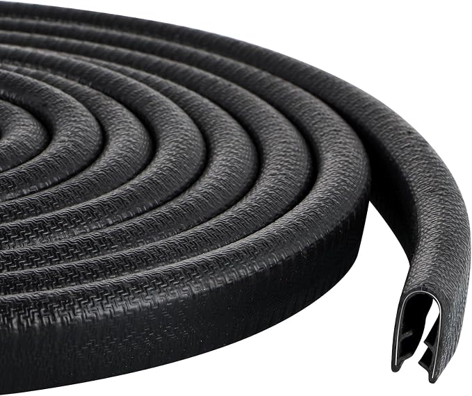 Rubber Edge Trim Guard 10ft/3m, Adhesive Free Door Edge Protector, U Shape Edge Seal Strip with Embedded Metal Clips Fits 3/64" to 1/4" Thick Edges (Black)