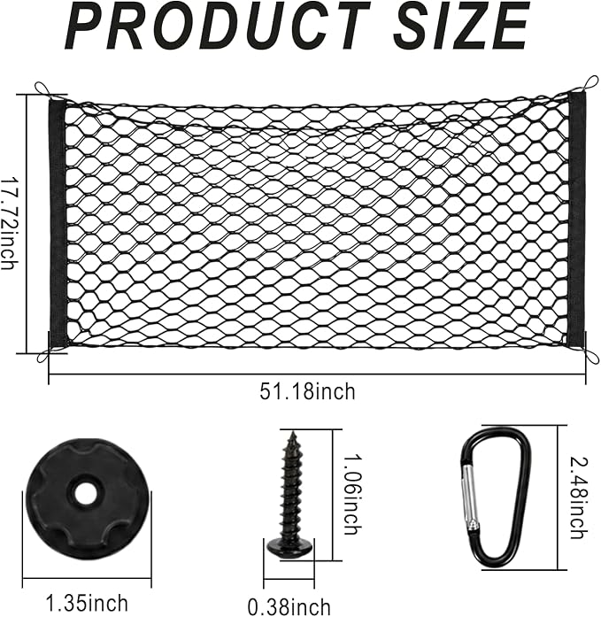 Stretchable Elastic Trunk Cargo Net with 4 Heavy-Duty Hooks, Adjustable Car Storage Net for SUVs, Trucks, and Hatchbacks, Secures Luggage, Groceries, and Tools from Shifting
