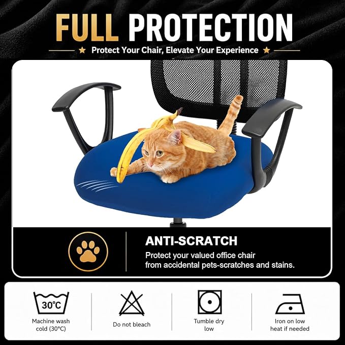DIVA EN CAMINO DEC Stretchable Desk Office Chair Seat Cushion Covers - Universal Spandex Computer Chair Slipcover - Anti-Scratch Dogs, Cats, Pets Removable Washable Cushion Protectors (Royal Blue)