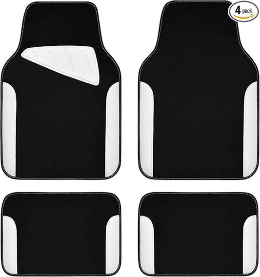 CAR PASS Waterproof Universal Fit Car Floor Mats, Car Mats Fit for SUV,Vans,sedans, Trucks,Set of 4pcs Car Carpet with Driver Heel Pad (White)