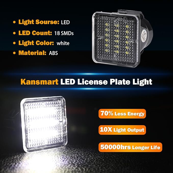 KanSmart LED License Plate Light for Toyota Tacoma 2016-2023 Tundra 6000K | 6000K LED, IP65 waterproof, for 3rd gen Tacoma rear tag lamp assembly, for 2014-2021 Tundra, durable ABS, easy plug & play