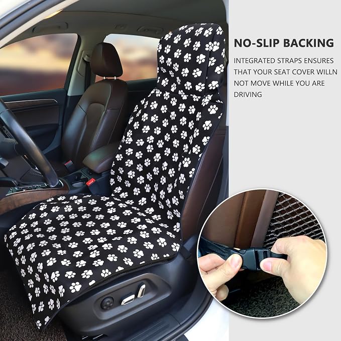 3tyto Universal Car Seat Covers, Waterproof Neoprene Seat Covers - Waterproof & Sweatproof, Machine Washable, Non-Slip Seat Protector for Car, Truck, SUV, Van (Paw, 2 Pack)