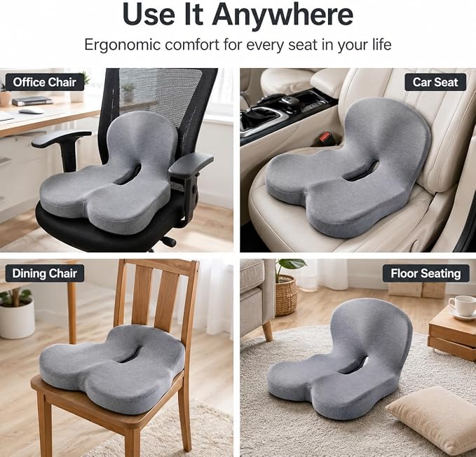 Memory Sponge Cushion, Pressure reducing Cushion, Ergonomic, Lumbar Support Pillow (All Black)