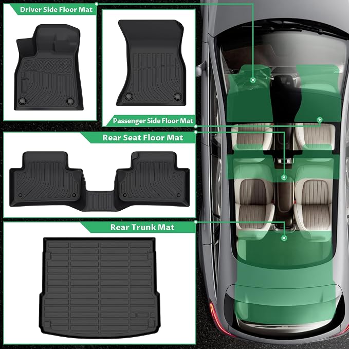 Floor Mats & Cargo Mat for Audi Q5 & SQ5 2018 2019 2020 2021 2022 2023 2024 2025, Waterproof Anti-Slip, TPE Q5 Floor Mats 1st & 2nd Row Summer Winter Non-Slip Cargo Liner