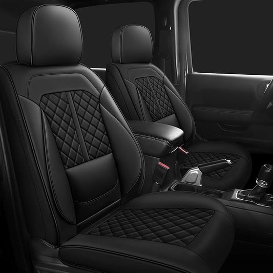Wrangler Seat Covers 2007-2017,Custom Fit for Jeep Wrangler JK JL 4 Door Unlimited Sahara/Sport/Rubicon X 392 Willys,Waterproof Faux Leather and Lumbar Support (Black, Full Set-5 seats(07-17))