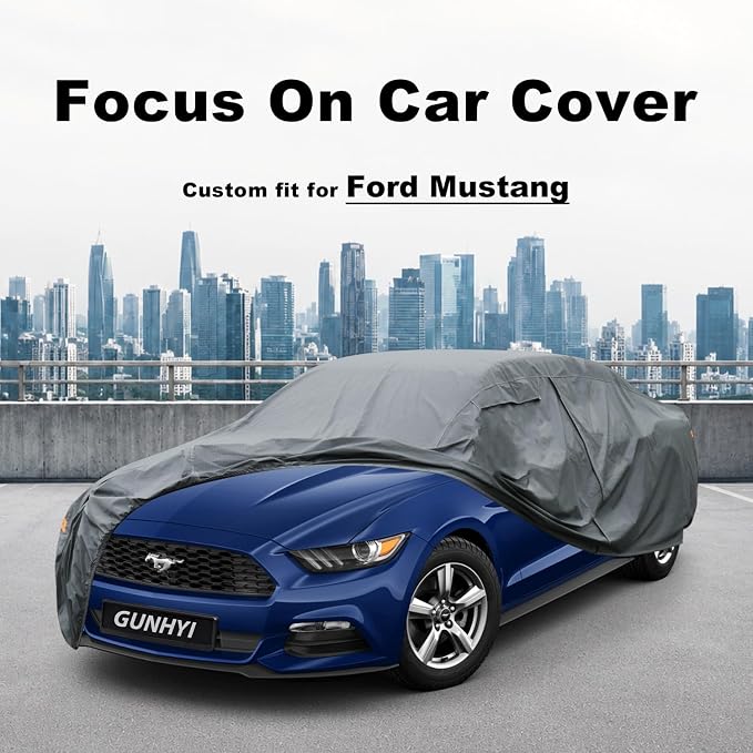 GUNHYI Premium Car Cover Custom Fit Ford Mustang, 16 Layers Heavy Duty Car Cover Waterproof All Weather with Zipper Door for Sun Rain Snow Dust Uv Protection