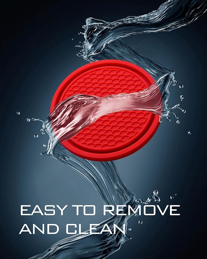 Coaster for Car Cup Holder - 4 Pack Silicone Auto Car Drink Coasters Mat Universal Non-Slip Inserts Car Interior Accessories, Red