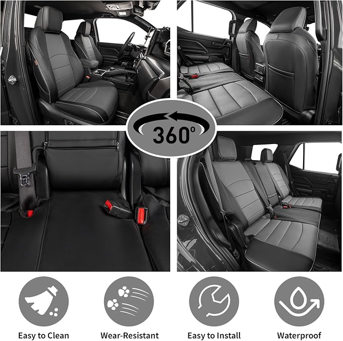 EKR Car Seat Covers Custom Fit for Toyota 4Runner(7 Seats) Full Set | for Toyota 4 Runner 2025-2026 Seat Covers for SUV Trucks,Airbag Compatible,Waterproof Pet-resistant,Faux Leather(Black/Gray)