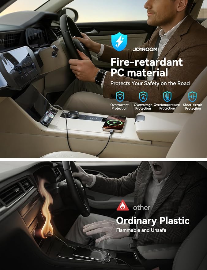 JOYROOM 175W Car Charger USB C Fast Charge, 3-Port Super Fast Car Charger | [GaN] PD100W+PD45W+QC30W, Car Cigarette Lighter USB Charger with 100W USB-C Cable for iPhone, Samsung, Pixel, MacBook, iPad