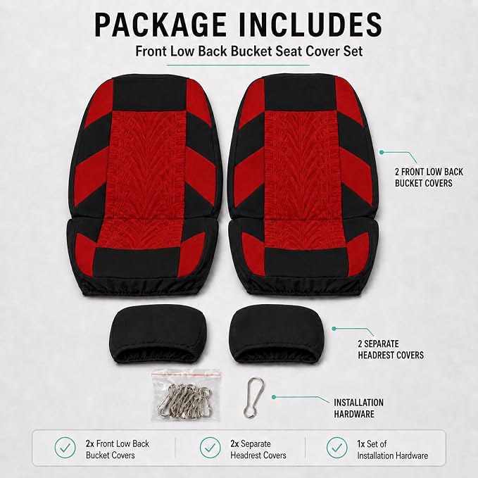 FH Group Car Seat Covers Full Set Premium Cloth - Universal Fit,Automotive Seat Cover,Low Back Front Seat Covers,Airbag Compatible,Split Bench Rear Seat,Washable Seat Cover for SUV,Sedan Red