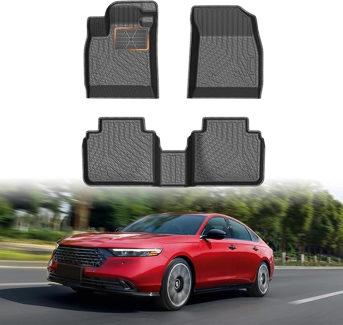 Mixsuper Accord Floor mats-Floor mat for Honda Accord (Include Hybrid) 2023-2026,All Weather TPE Rubber Floor Liners Protection for Accord Accessories,2 Row Anti-Slip Car Mats, Black