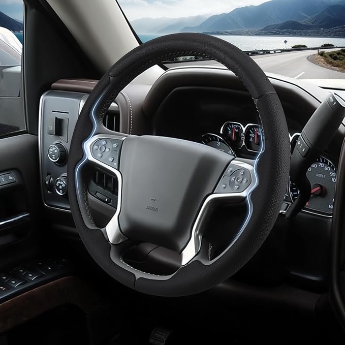 Steering Wheel Cover for Chevy Silverado 1500 2014-2018/2500 2500HD 3500 3500HD 2015-2019/ 4500HD 5500HD 6500HD 2019-2024/ Suburban Tahoe 2015-2020/ Traverse 2018-2023 Chevrolet