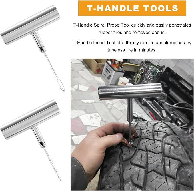 68 PCS Tire Repair Kit, Heavy Duty Car Emergency Tools to Fix Punctures and Plug Flats Patch, Universal Tire Puncture Repair Tool for Most Cars Motorcycles Trucks Tractors