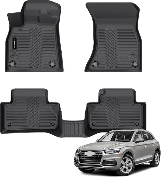 Auxko All Weather Floor Mats Fits for Audi Q5 SQ5 2025 2024-2018 TPE Rubber Liners Accessoires for Audi Q5 SQ5 2018-2025 All Season Guard Odorless Anti-Slip Mats for 1st & 2nd Row