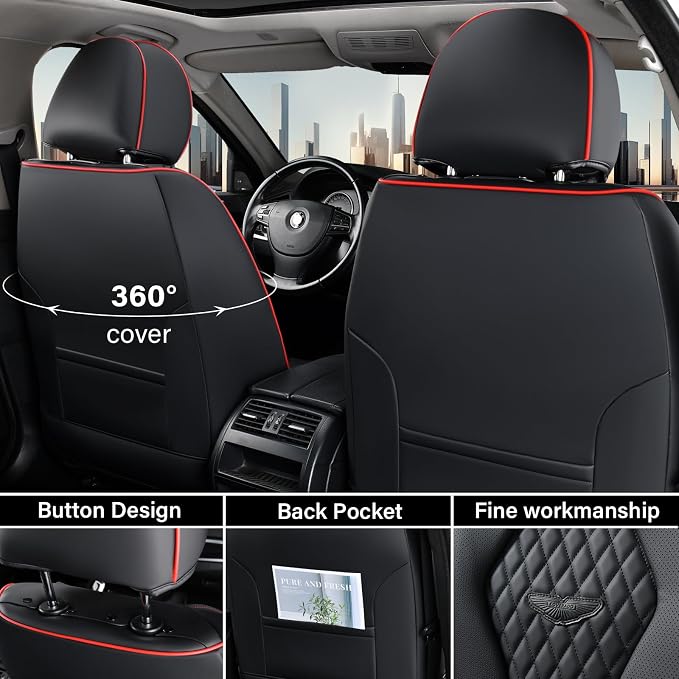 Coverado Seat Covers, Car Seat Covers Front Seats, Black Car Seat Cover, Waterproof Automotive Seat Covers, Seat Cushion, Front Car Seat Covers Leatherette Car Seat Protector Universal Fit Most Cars