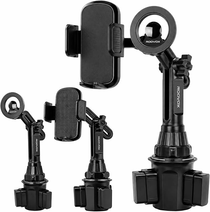 3-in-1 Cup Holder Phone Mount with Dual-Head Extended Arm, R606A1 | Magnetic & Clamp, 360° Rotatable, Tall Cup Design, iPhone Android GPS Compatible