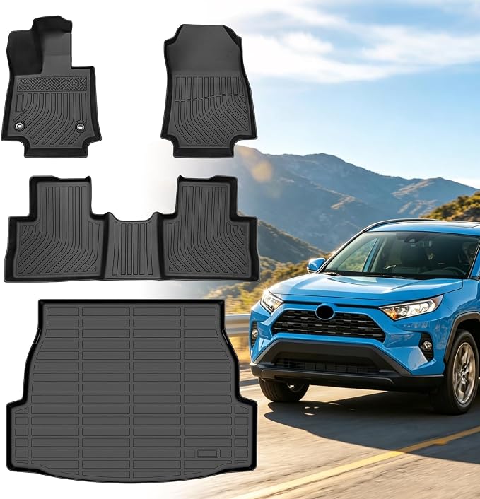 Floor Mats for Toyota RAV4 2019-2025, 2021 RAV4 Floor Mats | TPE Non-Slip Waterproof Summer Winter, for Front & Rear Row & Cargo Floor Mats