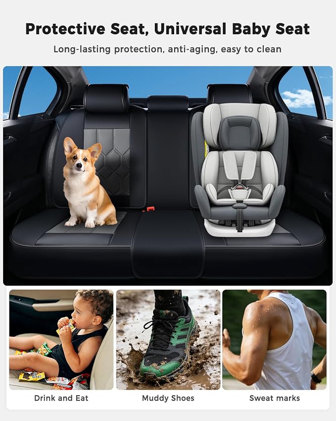 Huidasource Leather Seat Covers, Universal Fit for Most Cars, Black&Gray | Full Coverage, Easy Install with Velcro, Airbag Compatible, Retains Seat Functions & Cupholders