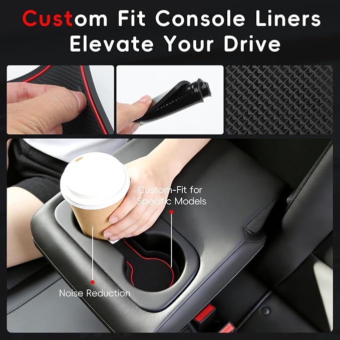 Auovo Cup Holder Inserts Coaster Center Console Liners Compatible with Chevy Malibu Accessories 2017-2025 Silicone Cup Mat Pad Door Liners Car Interior Decoration(Red, 7PCS-with Door Liners)