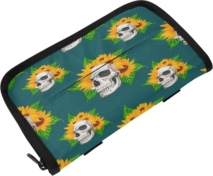 Skulls and Sunflowers Car Tissue Holder Car Visor Tissue Holder Sun Visor Tissue Box Hanging Napkin Case Holder for Car