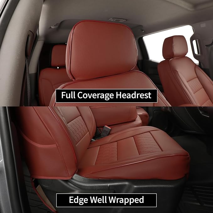 EKR Silverado Seat Covers Custom Fit for (Crew Cab) 2019-2026 Chevrolet Silverado 1500/1500 Limited/HD 2500/3500, Rear Row W/No Armrest,Faux Leather(Burgundy)