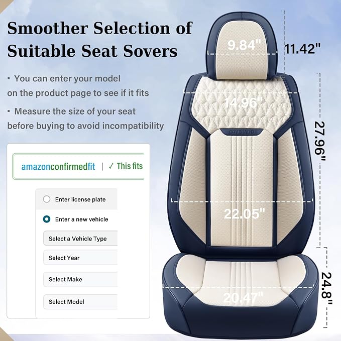 Coverado Seat Covers Full Set, Car Seat Covers Waterproof, Luxury Leather Seat Cover for Cars, Front Seats and Back Seat Cover, Car Seat Cushion, Car Seat Protector Universal Fit Most Cars,Blue&White