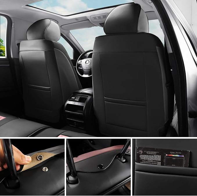 Car Seat Covers Full Set Pink and Black, Premium Leather Car Seat Covers, Waterproof and Breathable Seat Covers, Universal Car Seat Protector Fit for Cars, Trucks, SUVs, Pick-ups