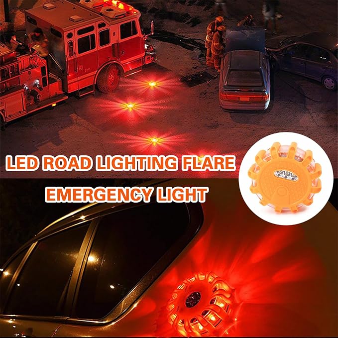 Rechargeable LED Emergency Road Flares Beacon Disc, 650mAh Lithium Battery Car Warning Safety Light with Magnetic Base, 9 Flash Modes IP67 Waterproof Type-C Charging for Vehicle Roadside Breakdown