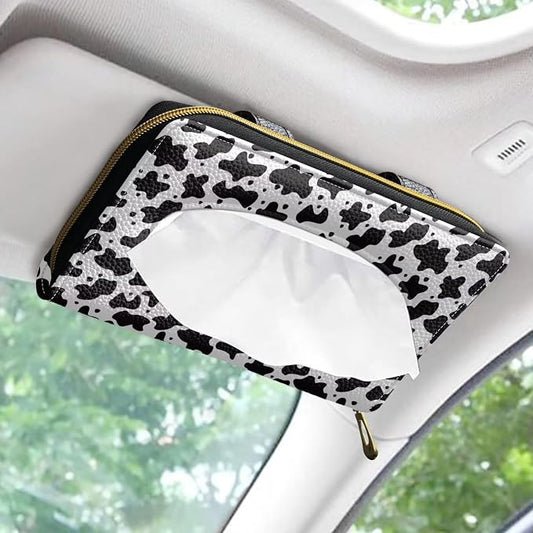 Cow Pattern Automotive Sun Visor Napkin Holder Leather Napkin Holder for Car Universal Sun Visor Tissue Holder Fits Most Cars