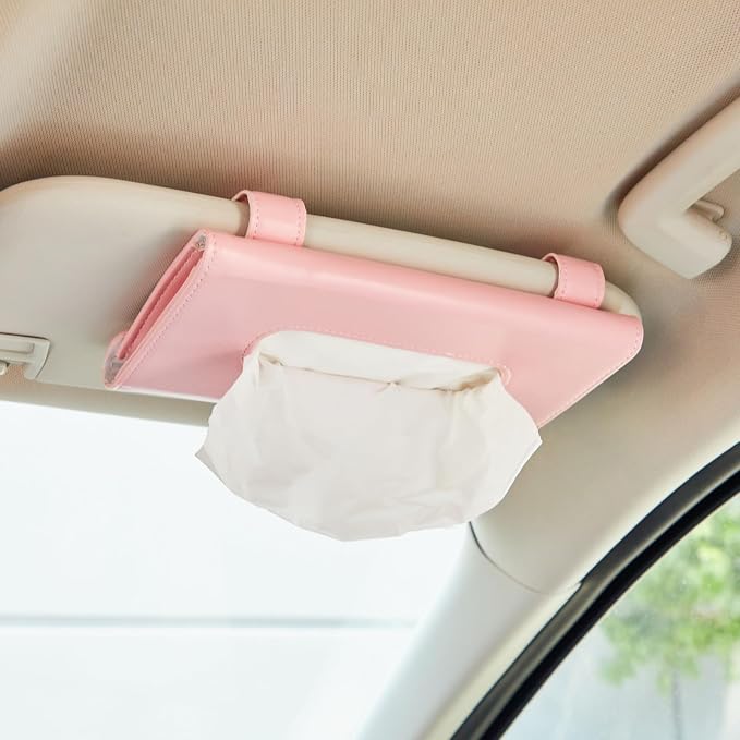 Zodaca Car Sun Visor Tissue Holder - Easy Refill & Tissue Box Fit - Compact Size & Napkin Holder Design - Stylish Pastel Pink Accent & Pink Car Accessories - Pack of 2