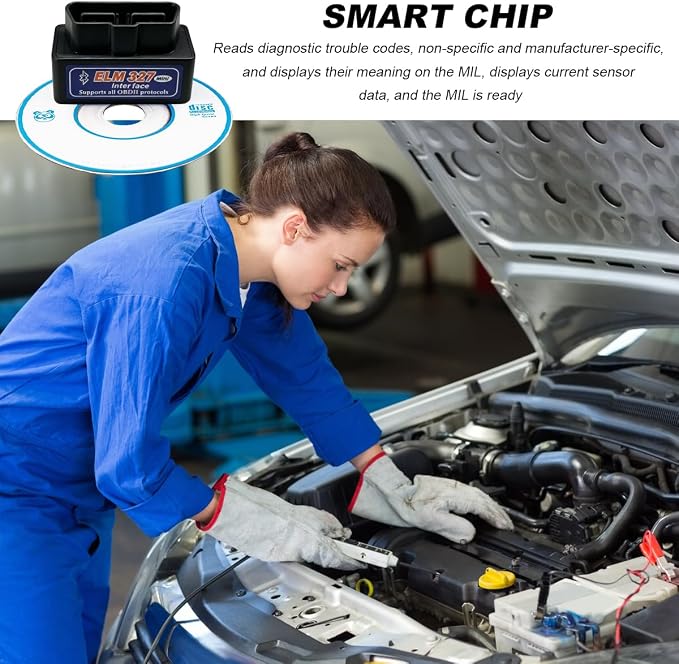 2 PCS ELM327 OBDII Car Auto Diagnostic Scanner, Professional Mini Bluetooth Scan Tool Engine Fault Code Reader, Wireless Failure Detector Interface Adapter for Most OBD II Vehicles (Black)