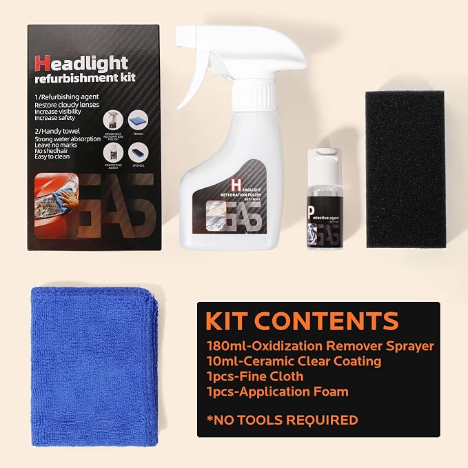 Updated Car Headlight Restoration Kit: Restore Headlamp Clear from Yellowing & Oxidation Waterproof Gloss Finish - Covers 4-5 Vehicle Headlight Treatments for Automotive Trucks RVs Motorcycles
